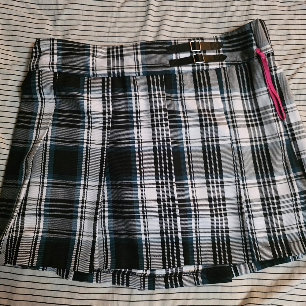 Justice Black and White Plaid Mini Skirt with Pink Accent
